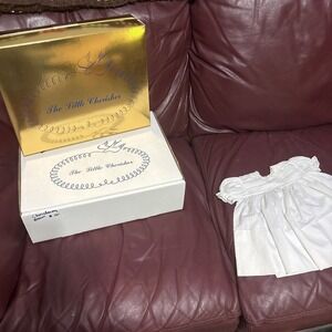 Vtg Dress smocked lace sz‎ 3mo Feltman Brothers Christening Little Cherisher Box